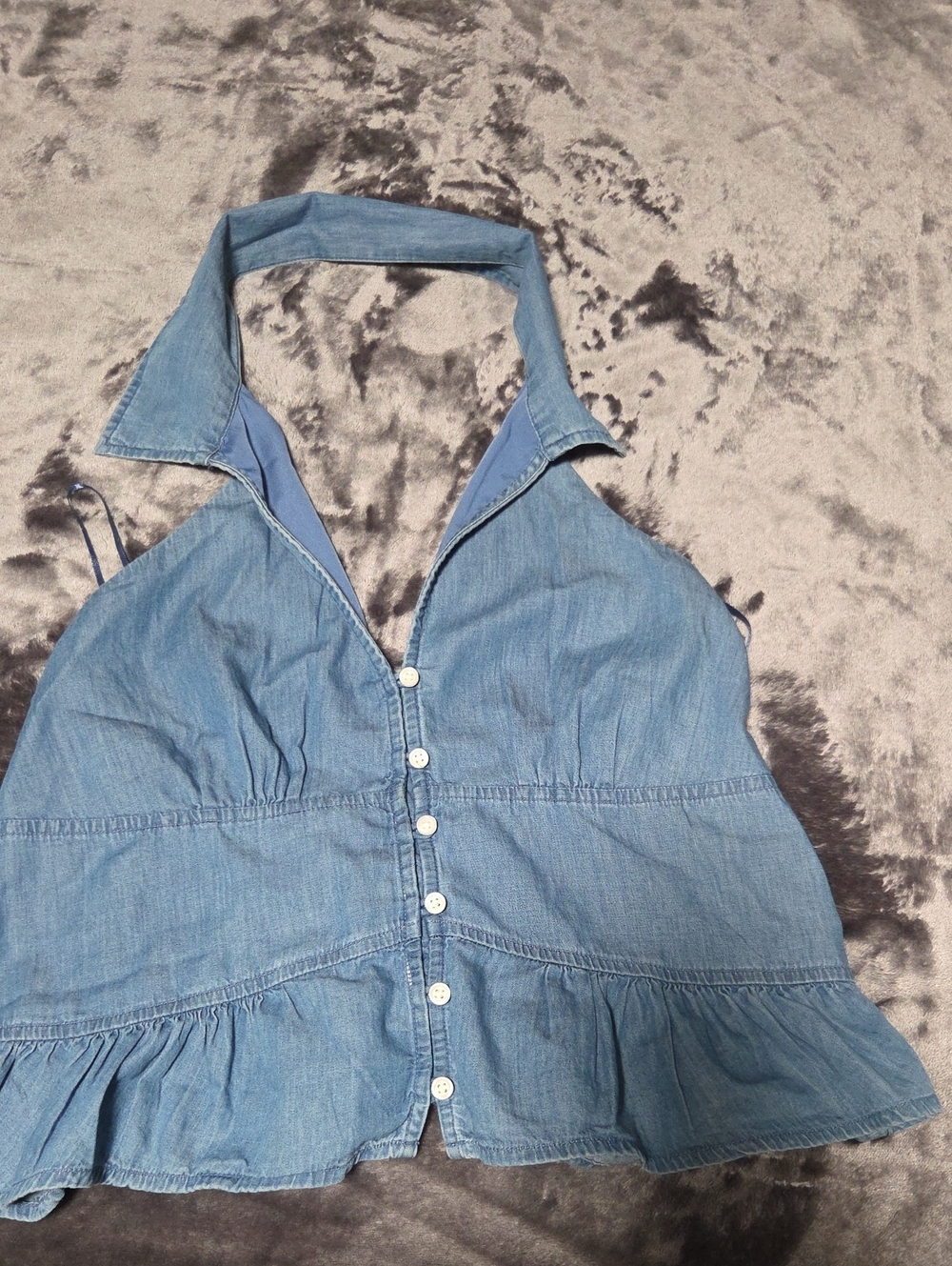 Hollister Light Blue Denim Halter Button-Front Top